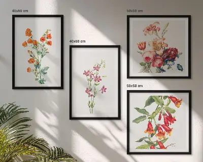 Multi-piece wall decor set floral painting in a retro style