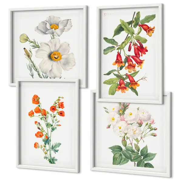 Retro floral painting wall art set