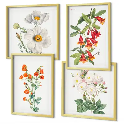 Retro floral painting wall art set
