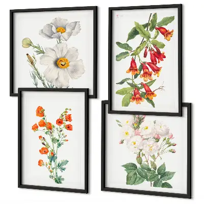 Retro floral painting wall art set