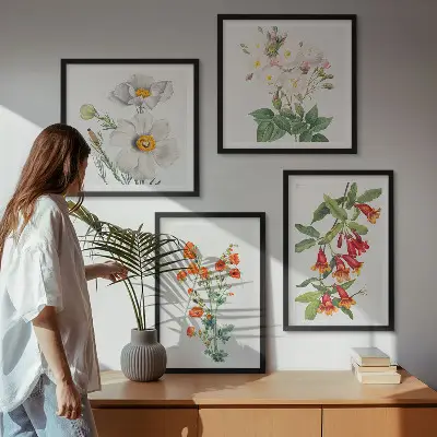 Retro floral painting wall art set