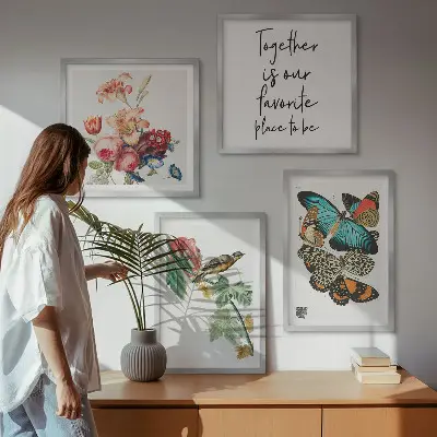 Pastel flowers butterflies and birds wall art set of 4 pieces