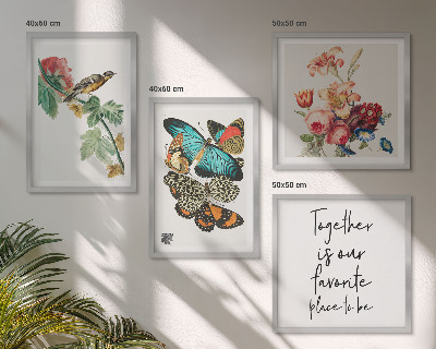 Set of 4 wall art pieces Flowers butterflies bird pastel