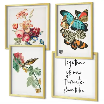 Pastel flowers butterflies and birds wall art set of 4 pieces