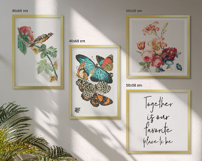 Set of 4 wall art pieces Flowers butterflies bird pastel