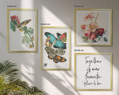 Pastel flowers butterflies and birds wall art set of 4 pieces