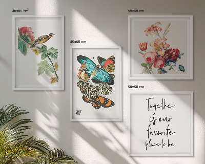 Set of 4 wall art pieces Flowers butterflies bird pastel
