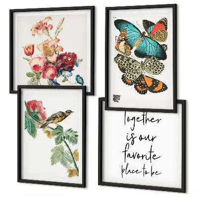 Pastel flowers butterflies and birds wall art set of 4 pieces