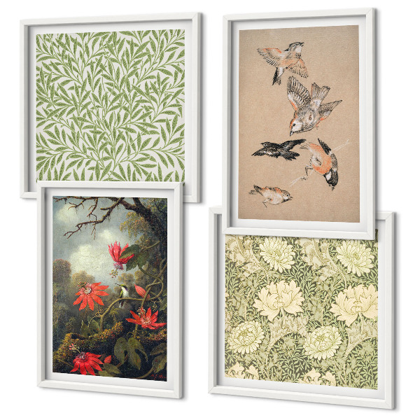 Multi-piece wall decor set Flowers and birds in natural surroundings