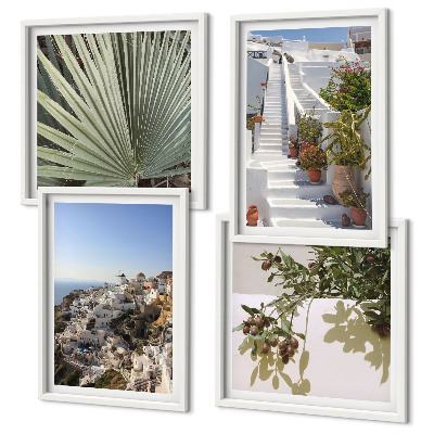 Wall art set White stairs Santorini view