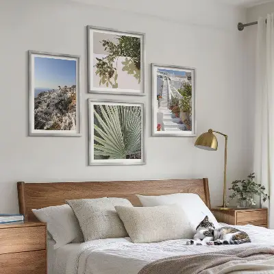 Wall art set white Santorini stairs view
