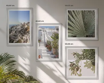 Wall art set white Santorini stairs view