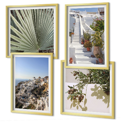 Wall art set White stairs Santorini view