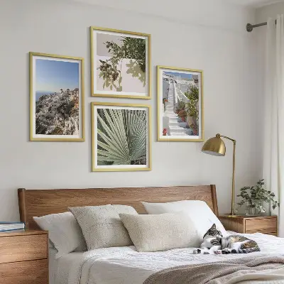 Wall art set white Santorini stairs view