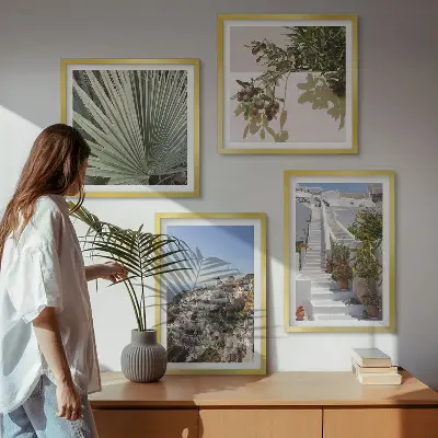 Wall art set white Santorini stairs view
