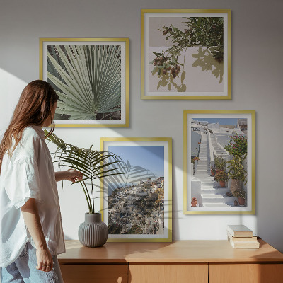 Wall art set White stairs Santorini view