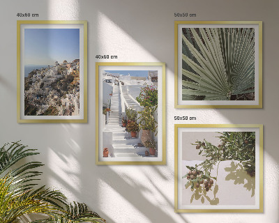 Wall art set White stairs Santorini view