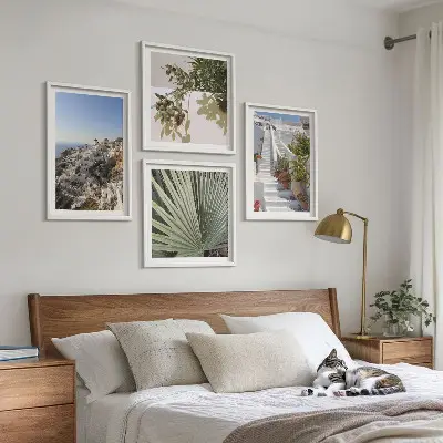 Wall art set white Santorini stairs view