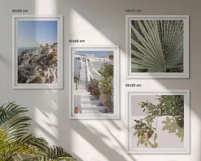 Wall art set white Santorini stairs view