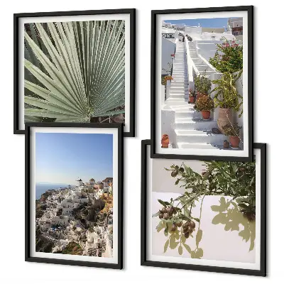 Wall art set white Santorini stairs view