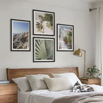 Wall art set white Santorini stairs view