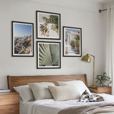 Wall art set White stairs Santorini view