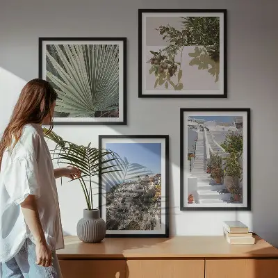 Wall art set white Santorini stairs view