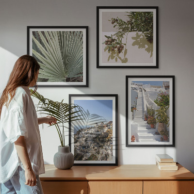 Wall art set White stairs Santorini view