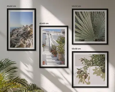 Wall art set white Santorini stairs view