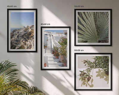 Wall art set White stairs Santorini view