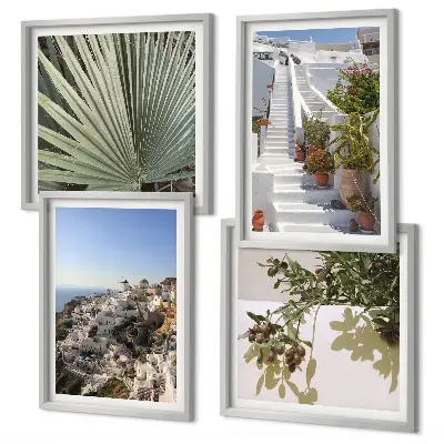 Wall art set white Santorini stairs view