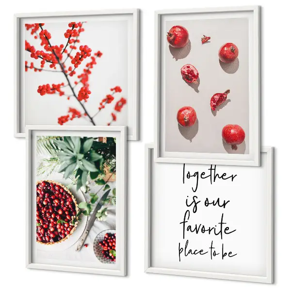 Minimalist red fruit wall art set of 4 pieces