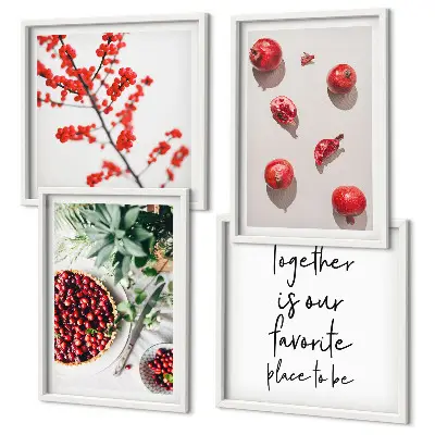 Minimalist red fruit wall art set of 4 pieces