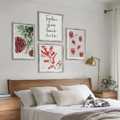 Minimalist red fruit wall art set of 4 pieces