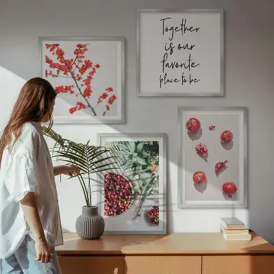 Minimalist red fruit wall art set of 4 pieces