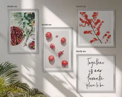 Minimalist red fruit wall art set of 4 pieces