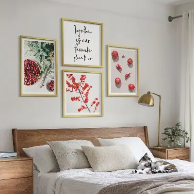 Minimalist red fruit wall art set of 4 pieces