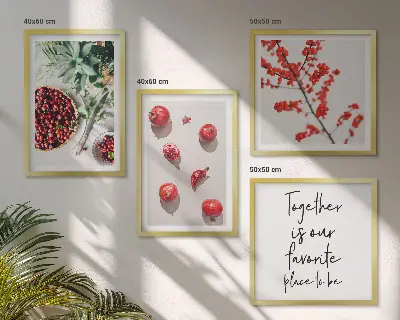 Minimalist red fruit wall art set of 4 pieces