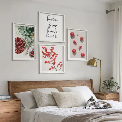 Minimalist red fruit wall art set of 4 pieces
