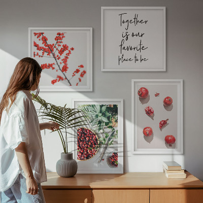 Set of 4 wall art pieces Red fruits of plants minimalism