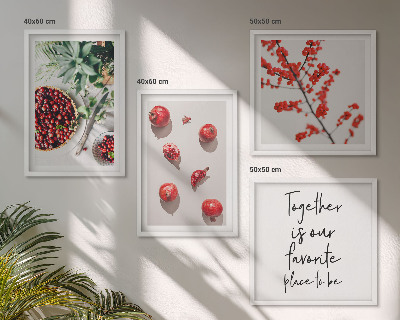 Set of 4 wall art pieces Red fruits of plants minimalism