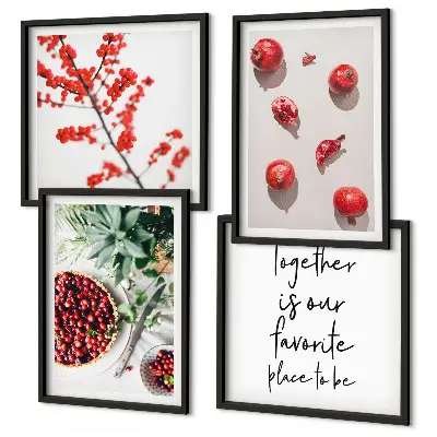 Minimalist red fruit wall art set of 4 pieces