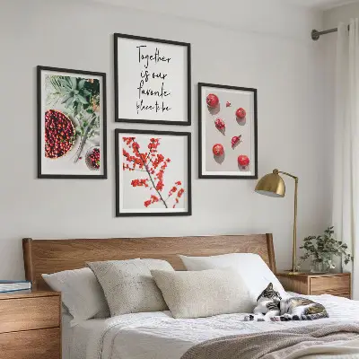 Minimalist red fruit wall art set of 4 pieces