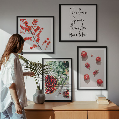Set of 4 wall art pieces Red fruits of plants minimalism