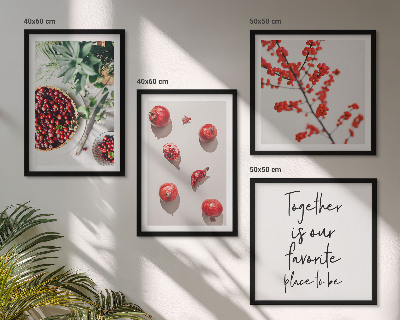 Set of 4 wall art pieces Red fruits of plants minimalism
