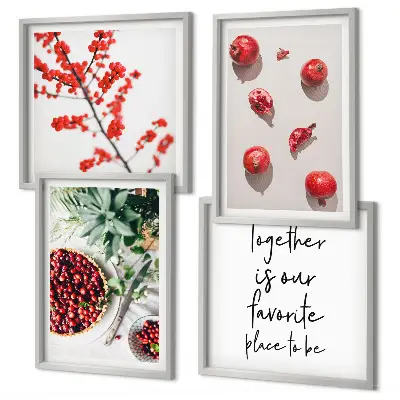 Minimalist red fruit wall art set of 4 pieces