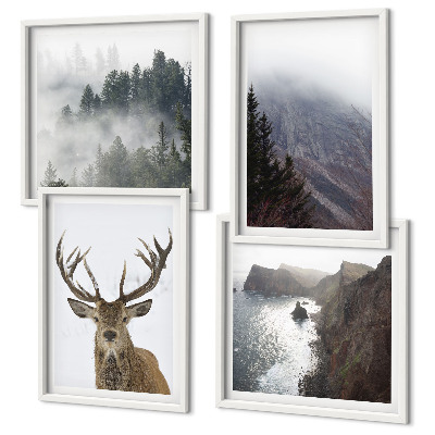 Multi-piece wall decor set Mountain landscape fog deer
