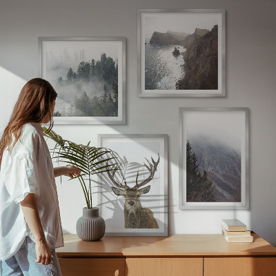 Multi-piece wall decor set Mountain landscape fog deer
