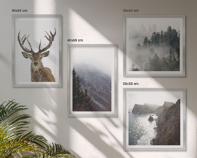 Multi-piece wall decor set Mountain landscape fog deer