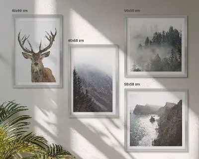 Multi-piece wall decor set mountain landscape with fog and a deer